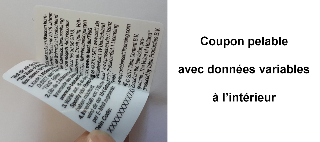 Coupon pelable avec données variables à l'intérieur